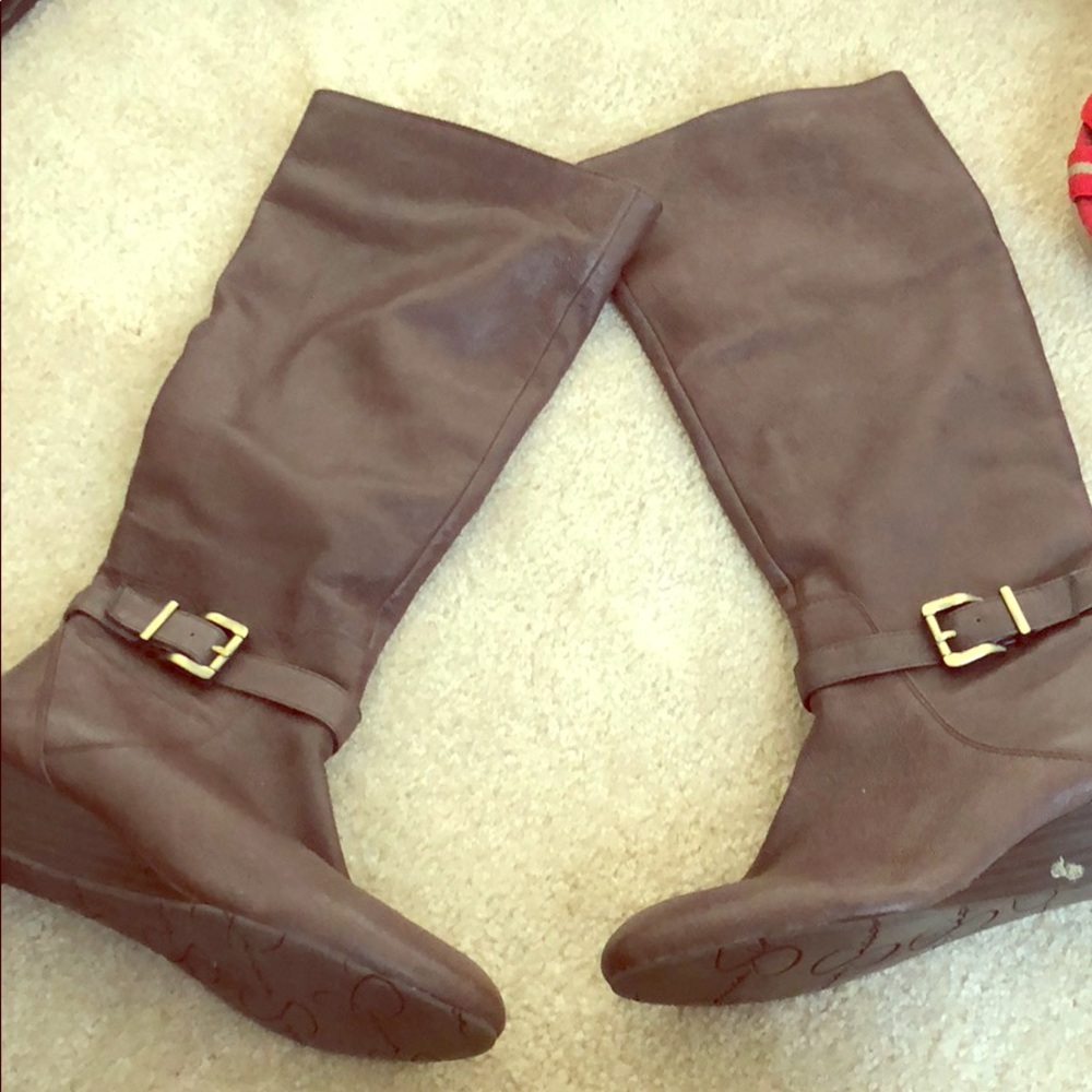 Brown leather boots